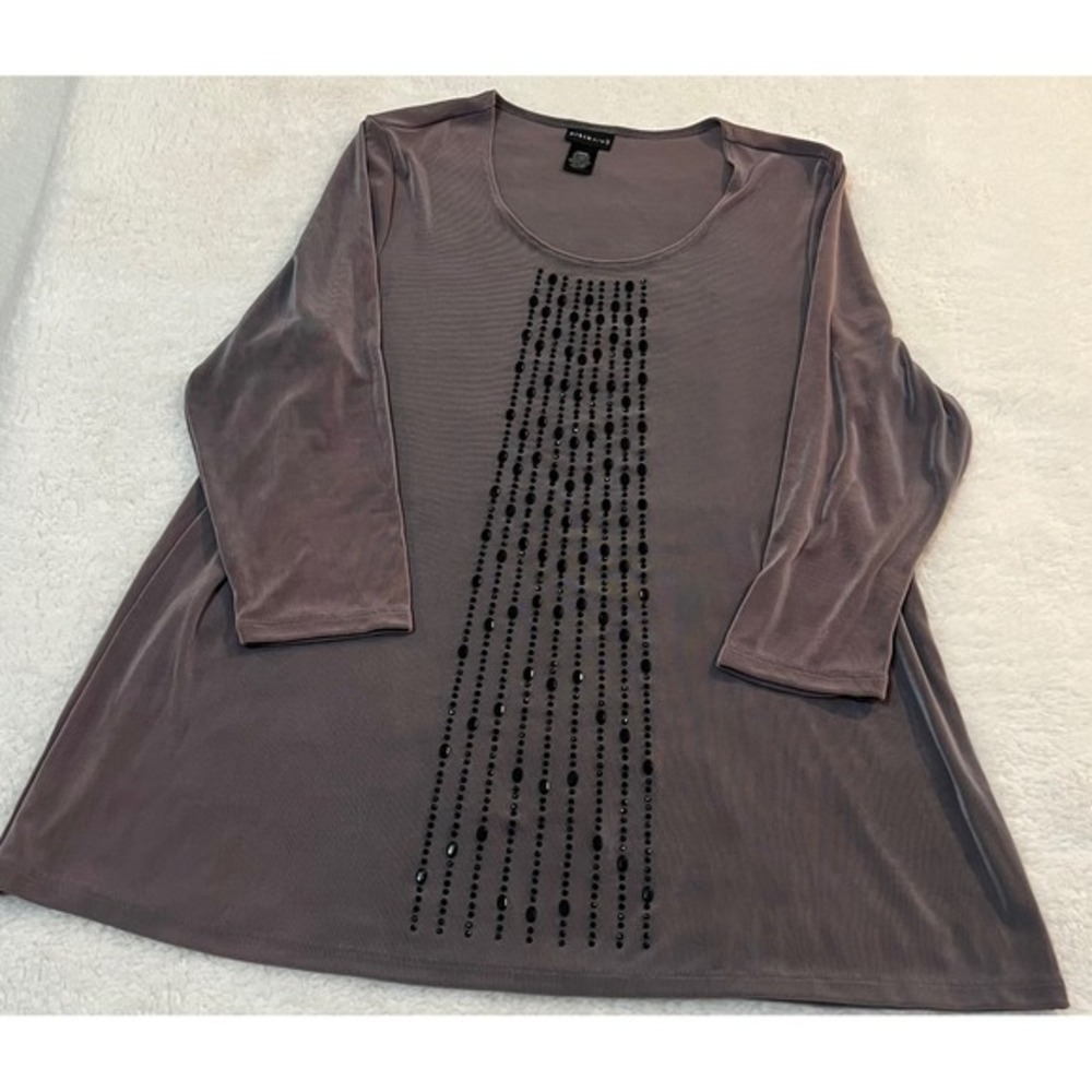 Citiknit Womens Mauve Beaded Tunic Top 3/4 Sleeve Scoop Neck Acetate Blend Large